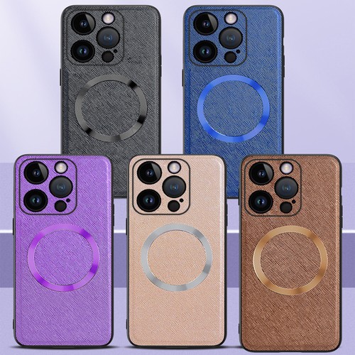For iPhone 15 Pro Max 14 13 12 Magnetic Cross Pattern Leather Shockproof Cover - Zdjęcie 2 z 14