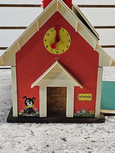 Vtg 1971 Fisher Price School House #923 Playset Metal Hinged Roof Bell Tower - Picture 9 of 11