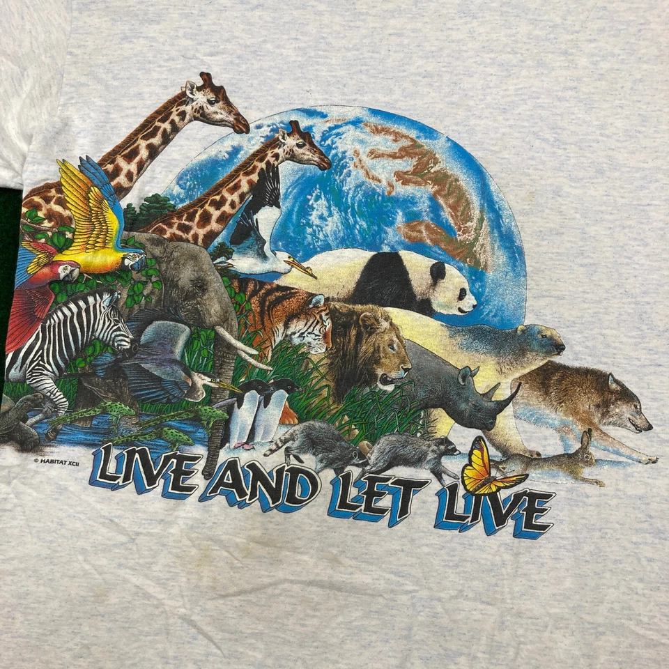 Camisa De Colección Habitat Live And Let Live Para Hombres XL Blanca Estampado Envolvente Camiseta Años 90 Foto 3 de 4