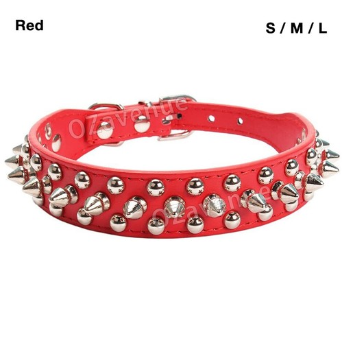 Dog Collar Leather Studded Black Brown Small Medium Large Breeds Pet Melbourne - Picture 15 of 16