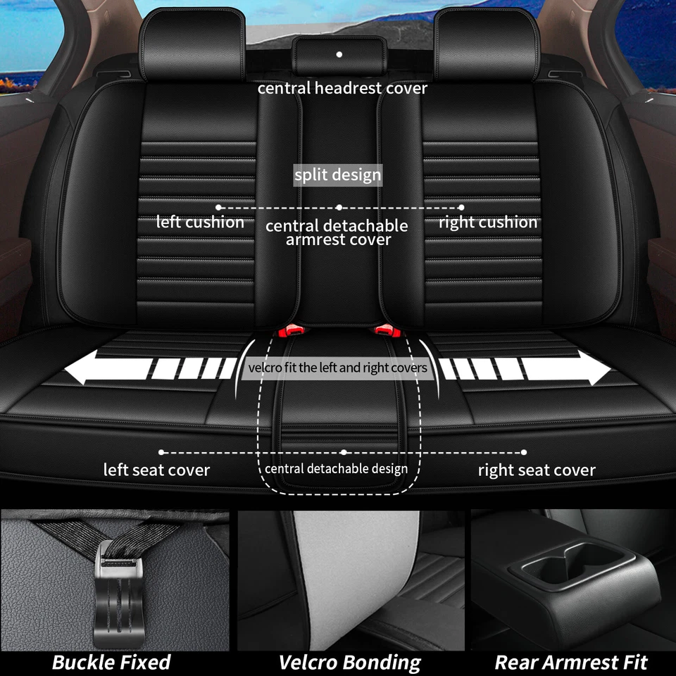 For Chevrolet Silverado 1500 2007-2023 Car 5-Seat Protector Covers PU Leather Foto 3 de 4