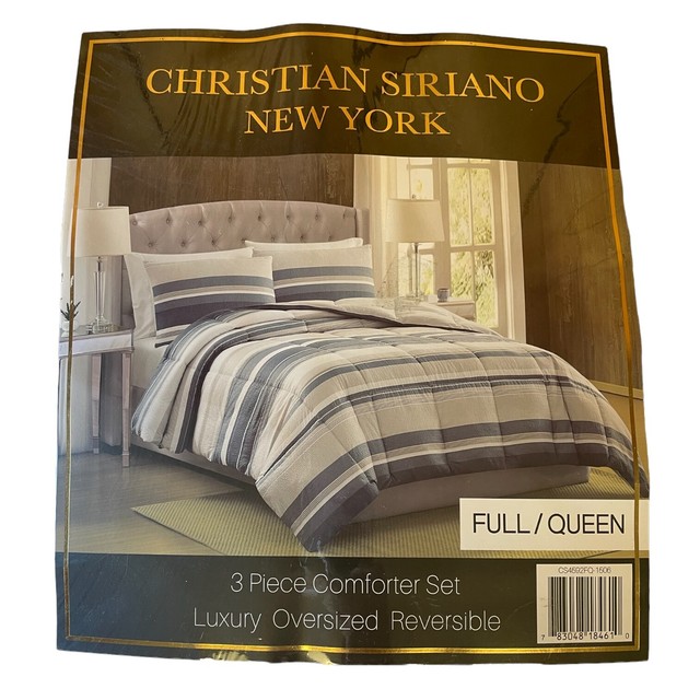 Christian Siriano New York 3-Piece Comforter Set Full/Queen Blue Stripe Christian Siriano New York 3-Piece Comforter Set Full/Queen Blue Stripe