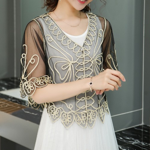 Sheer Bolero Shrug Wedding Prom Dress Wrap Handcraft Jacket Coat Cape Top 8-16 - Picture 19 of 34