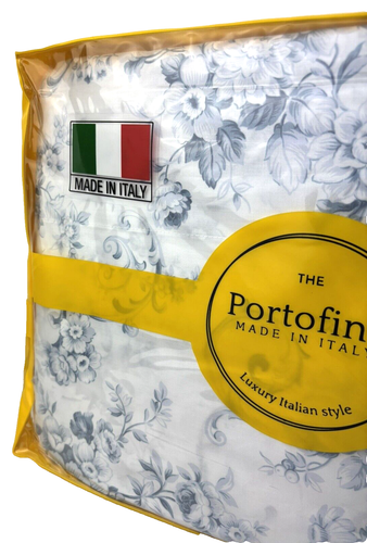 PORTOFINO QUEEN Sheet Set Made in Italy Floral Flowers White Blue - Picture 8 of 16