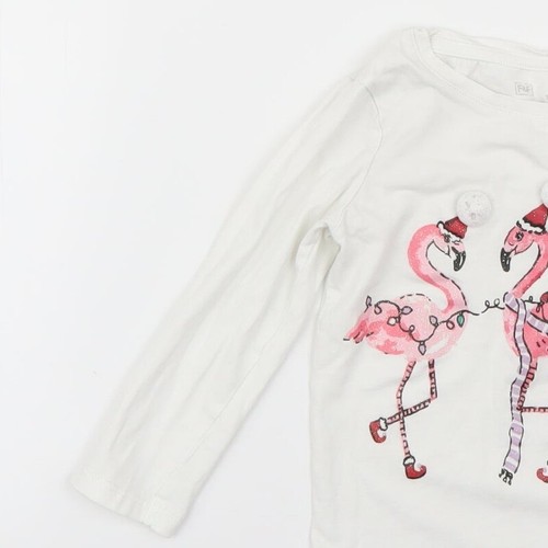 F&F Girls White Geometric 100% Cotton Basic T-Shirt Size 2-3 Years Round Neck - Picture 11 of 12