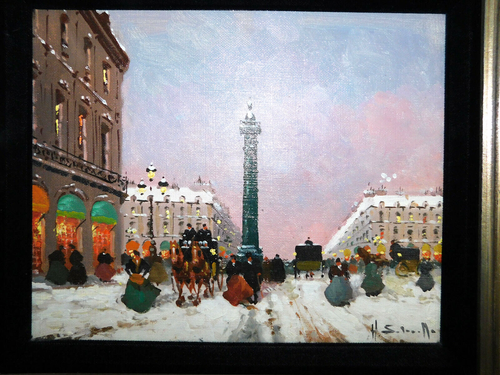 Pintura al óleo de Henri Alexis Schaeffer - Invierno escena callejera parisina - Cortes Laloue - Imagen 2 de 4