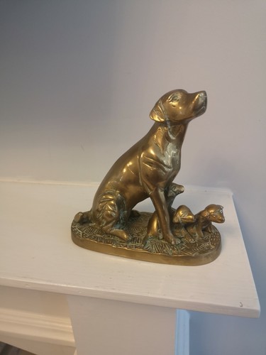 Vintage Brass Ornament / Table Decoration Dog With Three Puppies - Picture 5 of 5