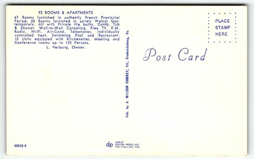 Postal Mount Vernon Motel Charlottesville Virginia VA UNP - Imagen 2 de 2