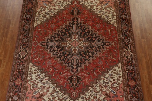 Vintage Heriz Geometric Hand-knotted 8'x11' Area Rug Classic Living Room Carpet - Picture 3 of 12