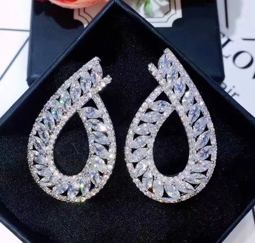 18k White Gold Filled Earrings made w Swarovski Crystal Marquise Stone Gorgeous - Picture 8 of 12
