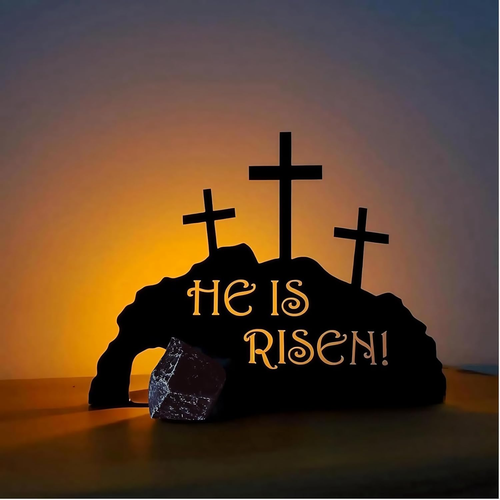 Easter He Is Risen Decoration, Metal Easter Resurrection Scene with Cross and Em - Picture 9 of 12