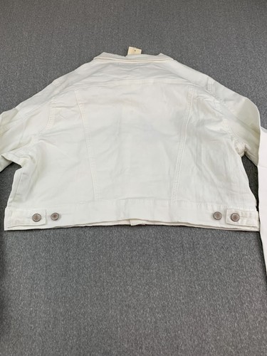 luvamia Cropped Long Sleeve Denim Jean Jacket Womens 2XL White Stretch Classic - Picture 2 of 14