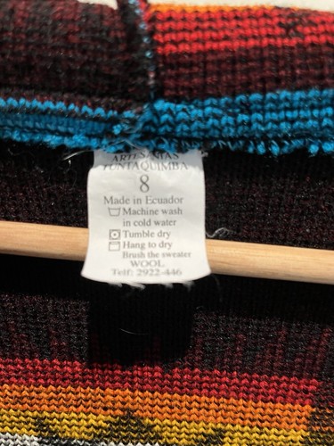 Artesanias Tuntaquimba Colorful Wool Hooded Zip Front Aztec Jacket - Size 8 - Picture 3 of 10