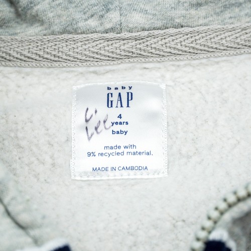 Baby Gap Gray Marl Full Zip Up Hoodie Size 4 Blue Logo Sweatshirt Toddler 4T - Picture 5 of 9