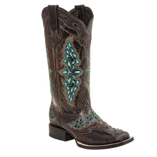 Damenschuhe eckige Zehenpartie bunte Absätze flache halbhohe Western-Cowgirl-Arbeitsstiefel - Bild 6 von 6