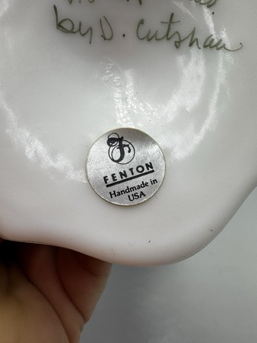 Fenton Fuß Kompott Bonboniere Flieder Milchglas Amethyst lila Wappen signiert - Bild 10 von 10
