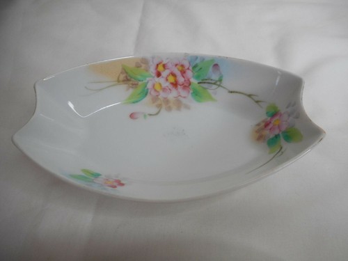2 Vintage Meito Porzellan Deko Geschirr rosa Blumen handbemalt Schmuckstück Nuss Knochen - Bild 2 von 5
