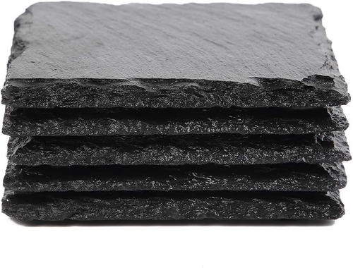 Slate Stone Drink Coasters - Set of 5 Square Black Natural Edge Stone Drink Coas