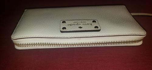 Kate Spade Clutch Wallet Ivory Pebble Cow Leather Logo Large - Picture 7 of 13