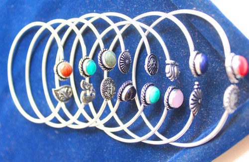 Venta al por mayor Brazalete Brazalete Mezcla Piedras Preciosas Hecho a Mano Plata Superpuesto Brazalete Brazalete - Imagen 4 de 12