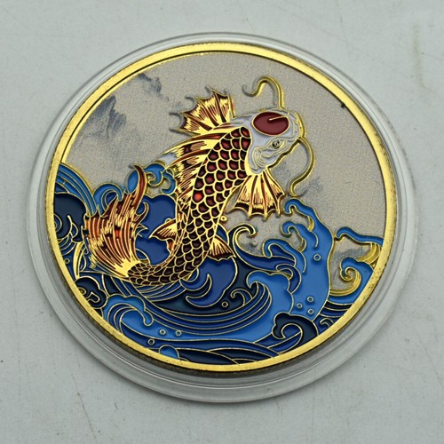 Moneda Desafío Oro Carpa Koi Lucky Medalla Adorno Personaje 'Fu' Chino - Imagen 6 de 12