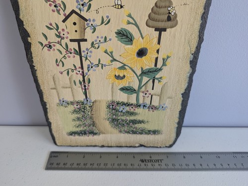 Welcome Handpainted Slate Bees & Flowers Spring Summer 12"x7.5" - Picture 8 of 9