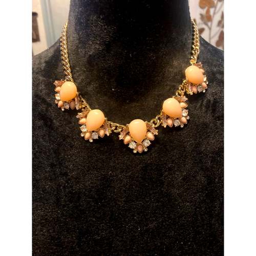 Express Necklace Gold Tone & Peach Floral Statement with Rhinestones 18” length - Picture 2 of 8