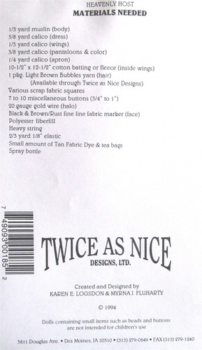 "Heavenly Host" by Twice As Nice Sewing Pattern 19" Doll - Picture 2 of 2