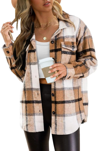 Womens Fall Outfits Fashion Clothes Shackets Flannel Plaid Button down Long Slee - Picture 11 of 12