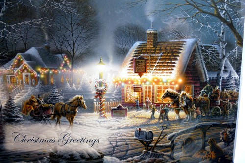 Christmas Card Season's Greeting vintage home snow winter horse sleigh dog kids - Bild 3 von 6