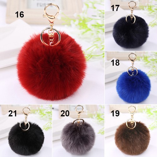 Women Keychain Soft Fluffy Faux Fur Ball 8CM Handbag Hanging Car Key Key Ring - Picture 7 of 28