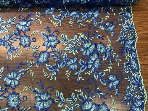 Royal Blue Floral Design Embroidered with Sequins and Cordered Metallic Lace - Picture 4 of 6