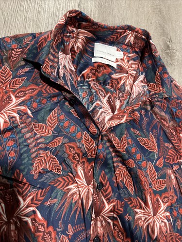 Topman Premium Slim Fit Large Blue Red Floral Long Sleeve Button Up Shirt - Picture 4 of 6