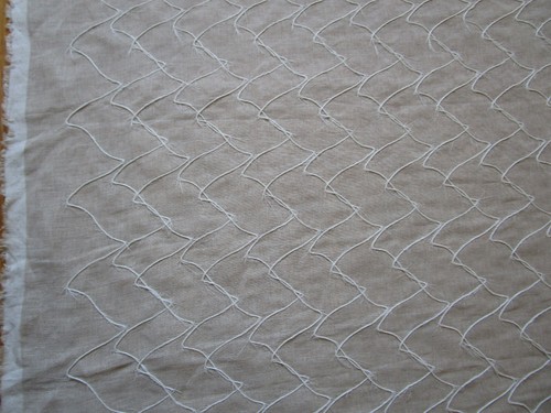 Embroidered Tan Linen White Jute Coastal Semi Sheer Drapery Bedding fabric 3.5Yd - Picture 8 of 10