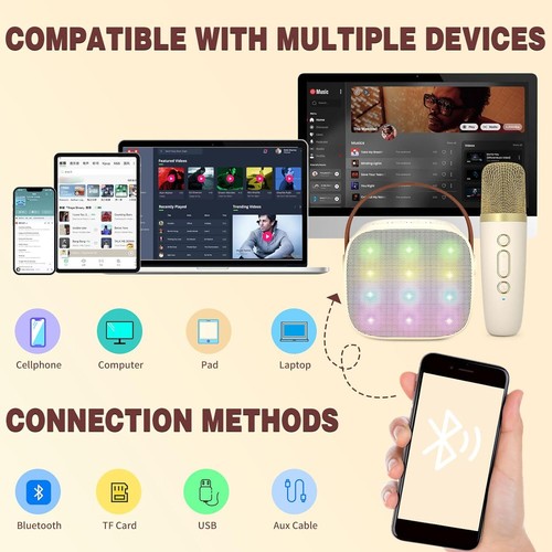 Karaoke Maschine Kinder Tragbar Bluetooth Karaoke Lautsprecher mit 2 Mikrofonen - Afbeelding 7 van 12