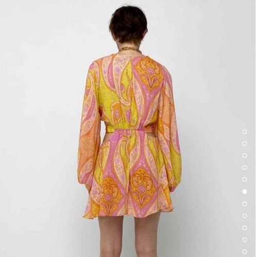 ZARA NEW CUT-OUT BALLOON SLEEVE DRESS S SMALL PAISLEY PRINT PINK | 7631/044 - Picture 16 of 17