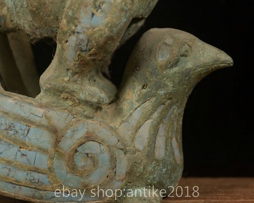 15.6" Old Chinese Bronze Ware Dynasty Palace Beast ride bird Statue sculpture - Picture 8 of 9