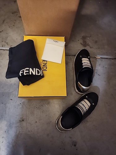 FENDI Rockoko Sneakers Slip On Scallop Beige/White/Black Gold Women Sz 7.5 / 38 - Picture 14 of 14