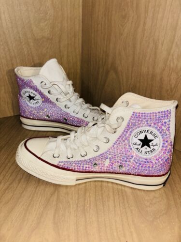 Top alto personalizzato strass Bling Converse Chuck Taylor All Star viola taglia 6,5