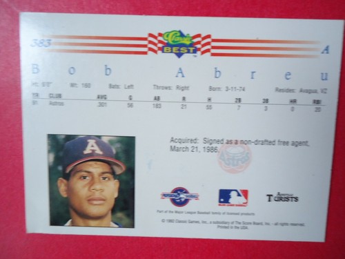 Bob Abreu - 1992 Clásico Mejor Tarjeta de Béisbol Autografiada #383 - Ashville Tourists - Imagen 2 de 2