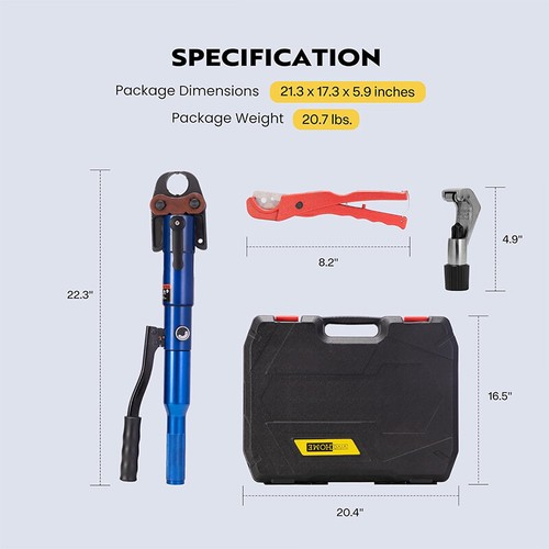 Copper Tube Fittings Hydraulic Pipe Crimping Tool with 1/2", 3/4" and 1" Die Set - Picture 7 of 7