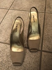 PRADA NATURAL PEEP TOE SLINGBACK WEDGE