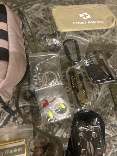 Mini Survival Kit w/ Knives Sere Tools First Aid, Gloves, Etc..Mini Backpack New - Picture 6 of 19