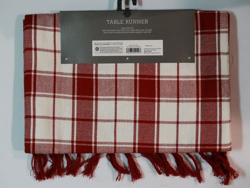 New! Threshold™ Red Fringe Plaid Table Runner 14 X 72 Cotton - Picture 4 of 4