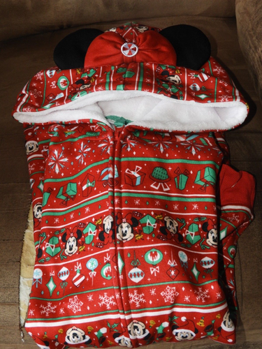 Disney Mickey Minnie Mouse 1 piece Hooded Christmas Holiday Pajamas Girls XL - Picture 3 of 5