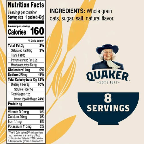 Quaker Instant Oatmeal, Maple Brown Sugar, 12.1 oz, 8 Packets - Picture 2 of 4