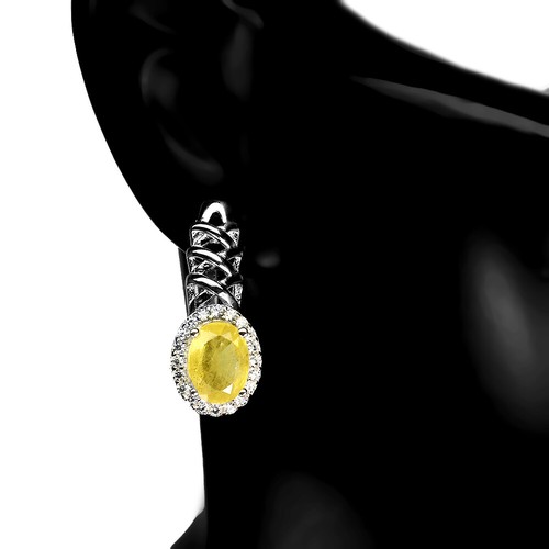 925 Sterling Silver Earrings Oval Yellow Sapphire 8x6mm Natural Gemstone Jewelry - Picture 2 of 10