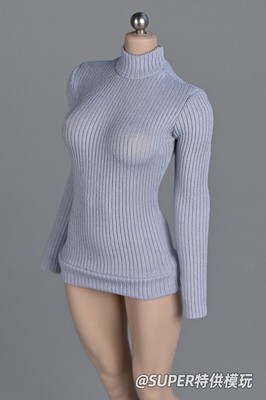 1/6 Female Turtleneck Thick Striped Base Shirt Stretch Tight For 12'' Doll Body G