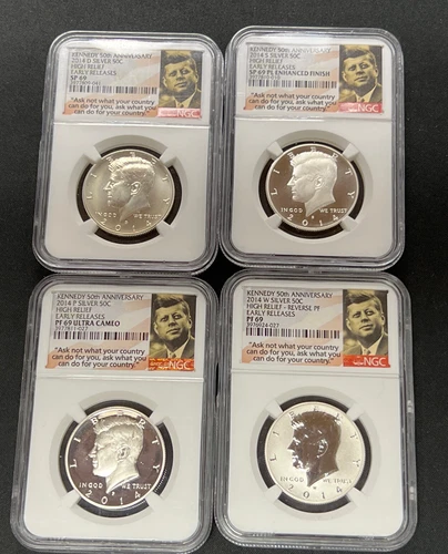 2014 Kennedy 50C -4 Coin Silver Set -NGC PF69-SP69 Early Release/High Relief