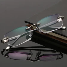 Mens Eye Glasses Clear Lens Rimless Small Reflective Square Silver Frame Fashion